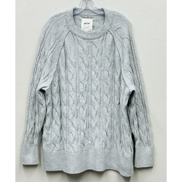 Aerie Sweater Womens XL Grey Chunky Cable Knit Soft Cozy Oversized Stretch 2024 - Picture 3 of 9